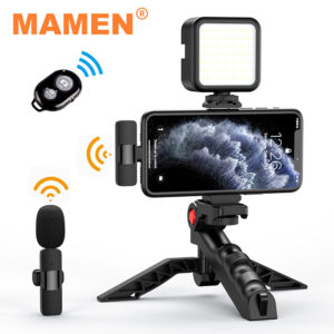 MAMEN Vlogging Kit Equipment Phone Tripod with 2.4G Wireless Lavalier Microphone for iPhone Android Smartphone Tablet SLR Camera 1
