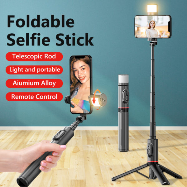 2022 NEW Portable Wireless Bluetooth Phone Telescopic Selfie Stick Tripod With Fill Light for Huawei iPhone 13 Android Xiaomi 2