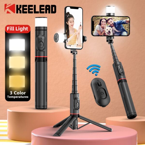 2022 NEW Portable Wireless Bluetooth Phone Telescopic Selfie Stick Tripod With Fill Light for Huawei iPhone 13 Android Xiaomi 1